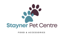 The logo for stayner pet centre food and accessories shows a paw print.