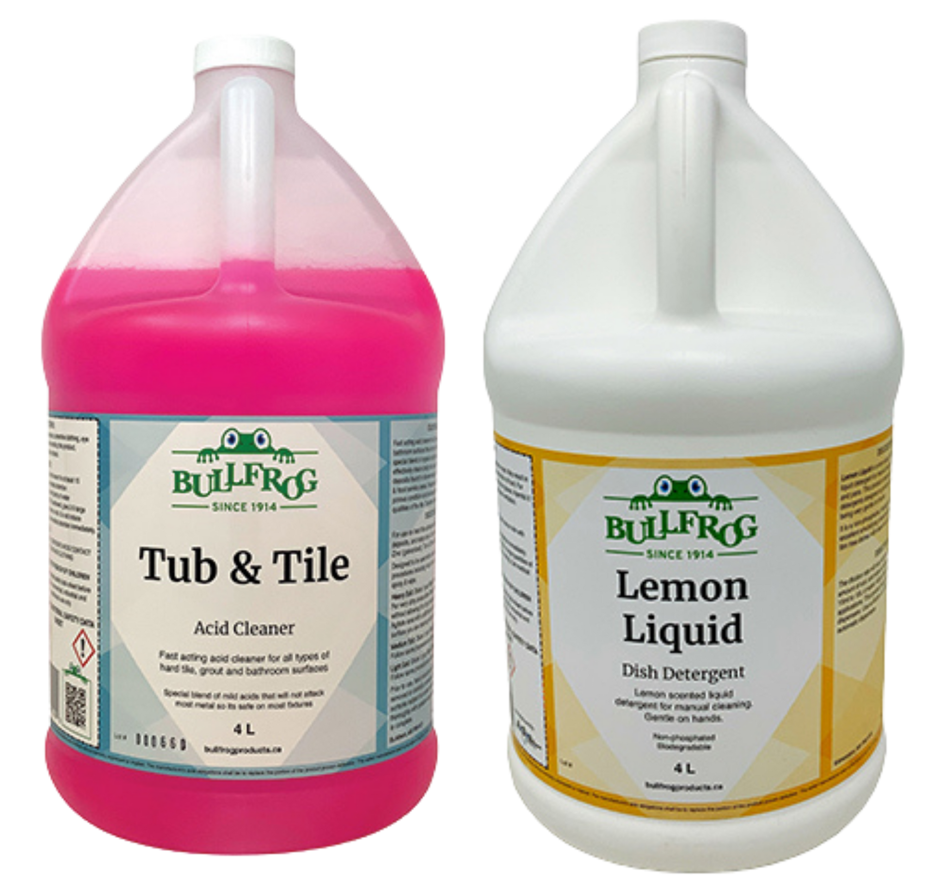Two bottles of bullfrog tub and tile and lemon liquid