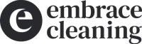 The logo for embrace cleaning is black and white.