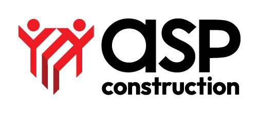 Logo pour ASP Construction présentant une icône stylisée rouge de deux personnes au-dessus du texte « ASP construction » en noir.