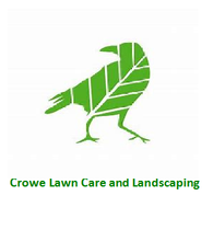 Green bird-shaped leaf logo with the text “Crowe Lawn Care and Landscaping”