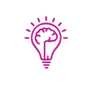 Purple lightbulb with brain inside, radiating light.