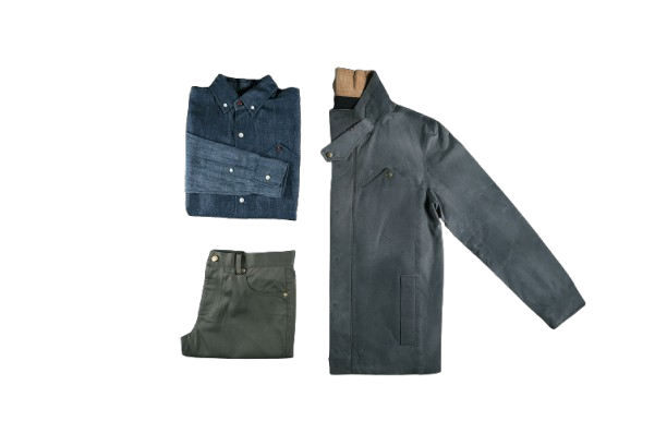 A jacket a shirt and pants are on a mannequin