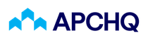 Logo de l'APCHQ, avec un graphisme en forme de flèche turquoise et un texte bleu foncé.