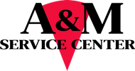 A & m service center logo with a red triangle in the middle