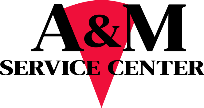 A & m service center logo with a red triangle in the middle