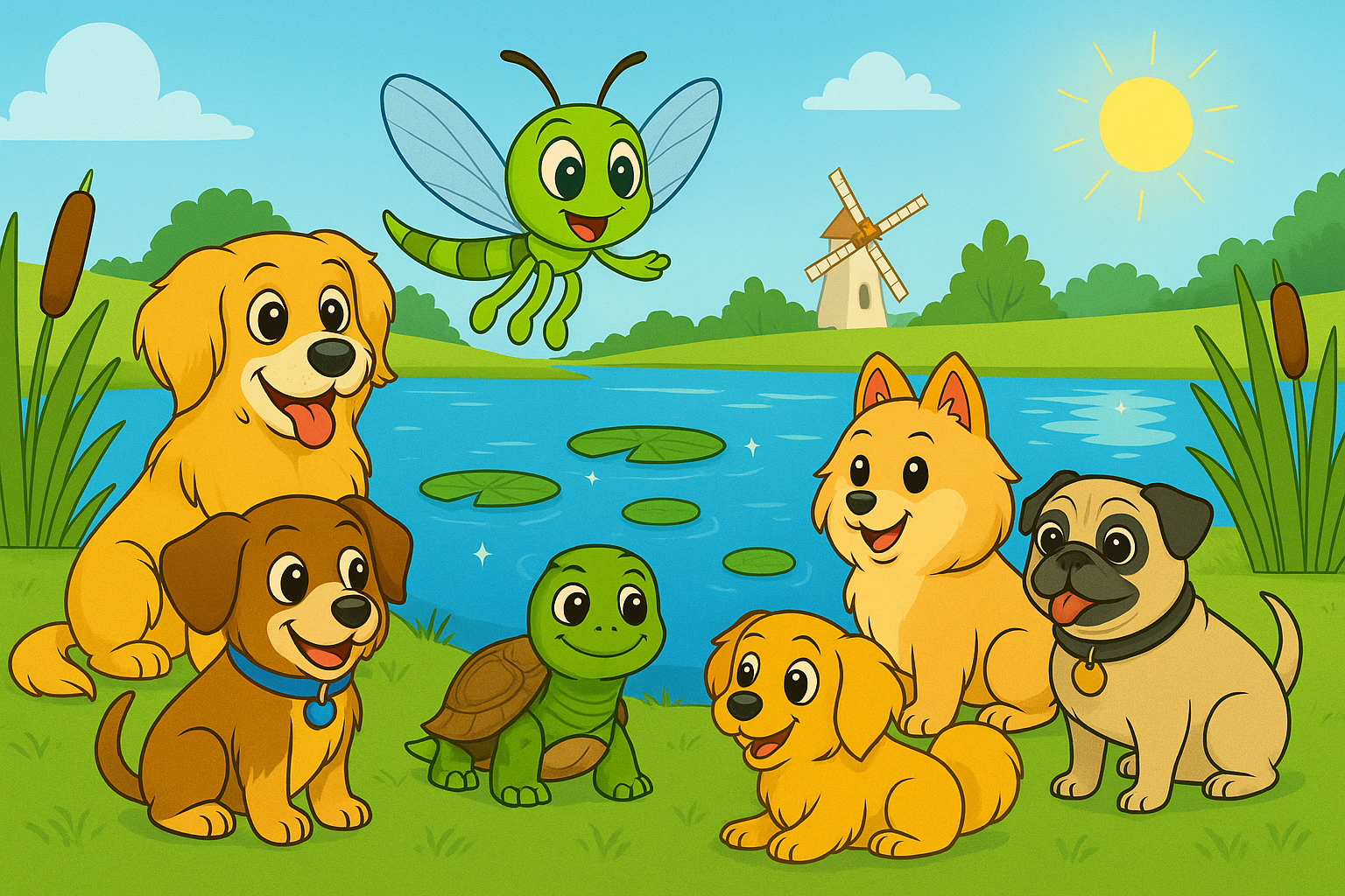 group drawing of all the characters of sparkly pond