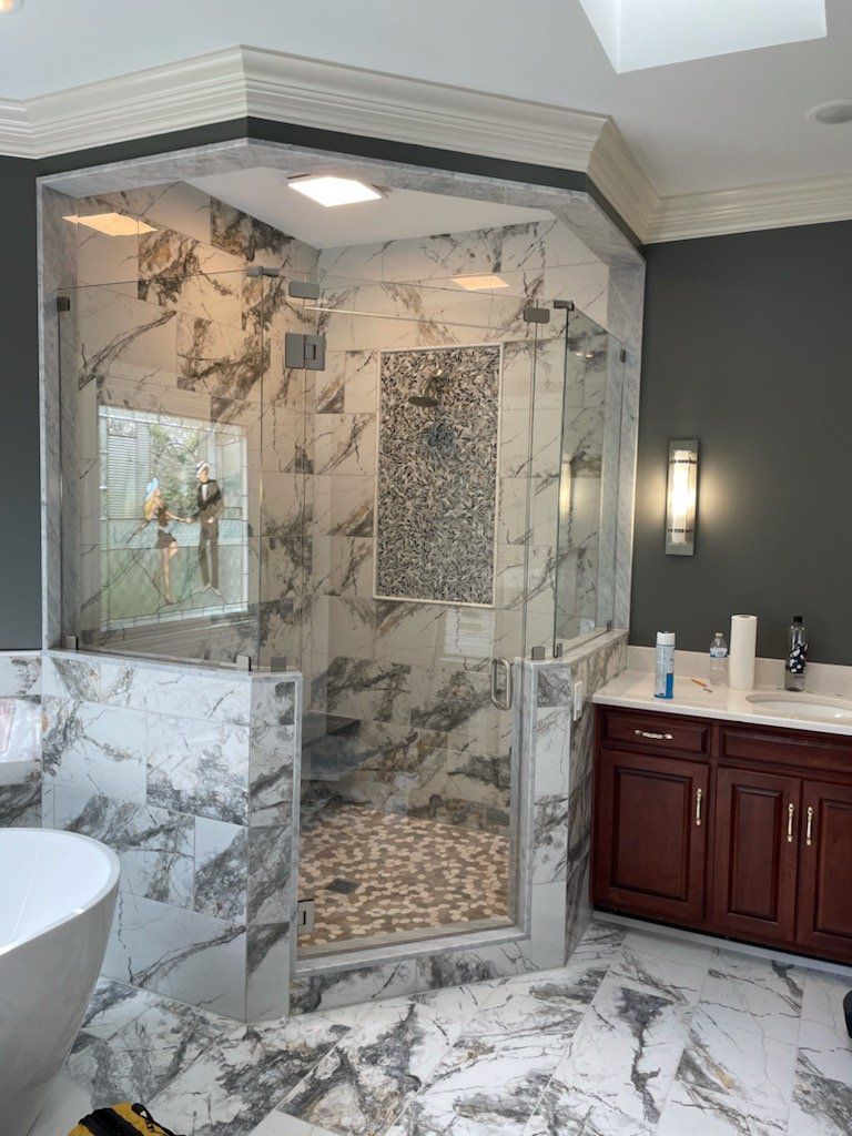 Bathroom Glass — Single Glass Door with Brown Handle in Louisville, KY