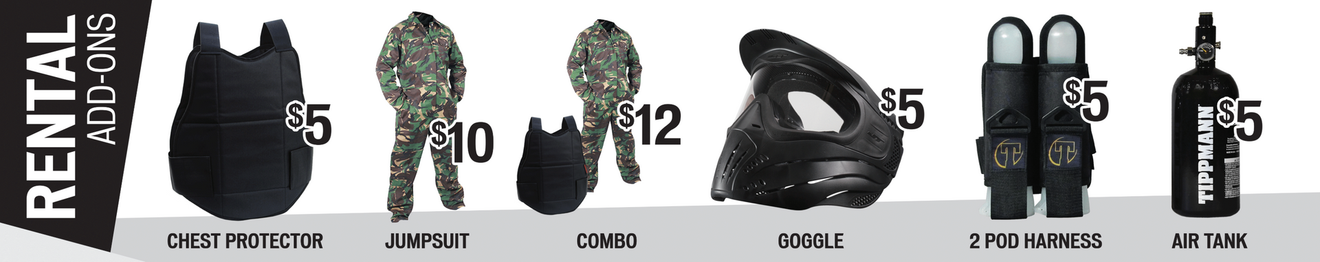 Additional Paintball Rental Gear Menu Additional Paintball Rental Gear Menu