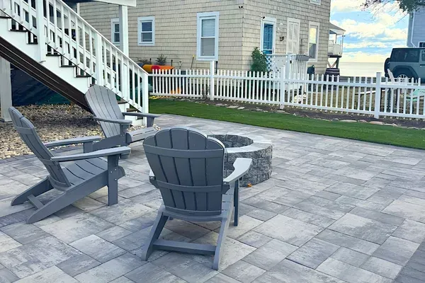 Backyard Patio, Fire Pit & Sod Installation in Milford, CT