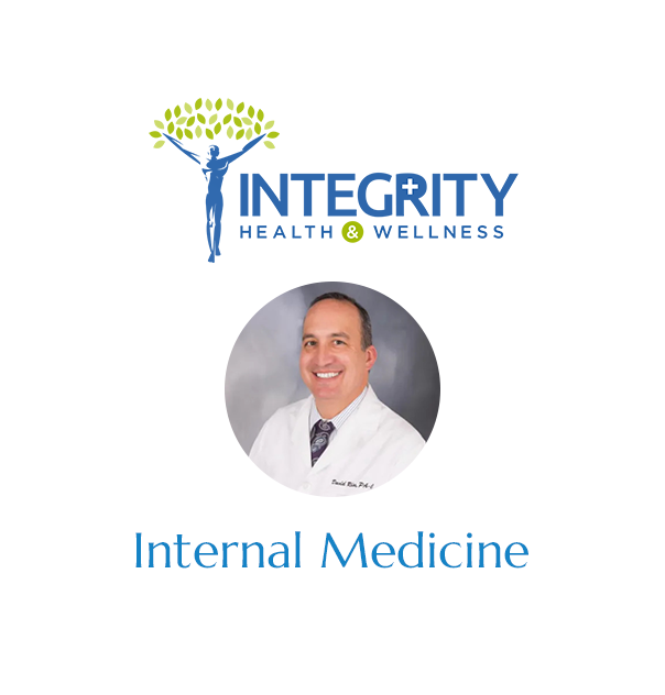 Integrity Health & Wellness Internal Medicine logo with smiling doctor portrait and blue text
