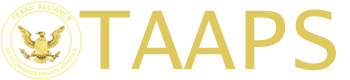 Gold TAAPS logo with circular seal and eagle emblem on a white background