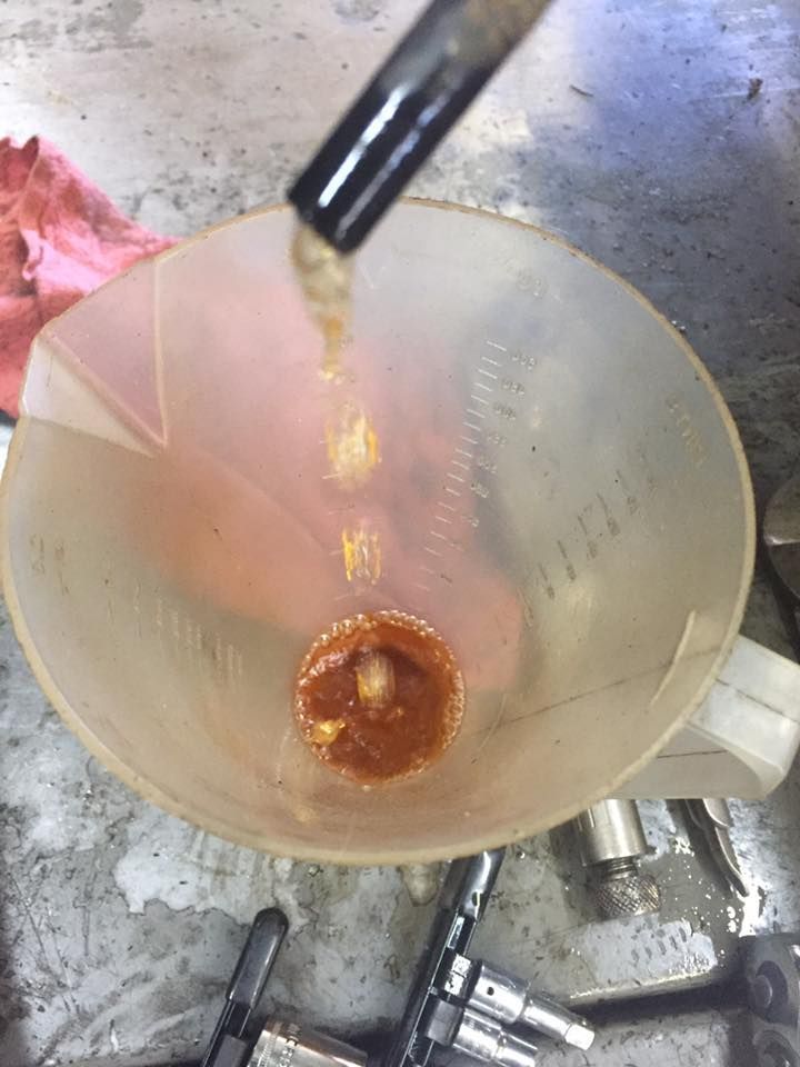 A person is pouring liquid into a measuring cup.