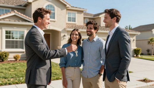 Realtor handing keys to a happy couple