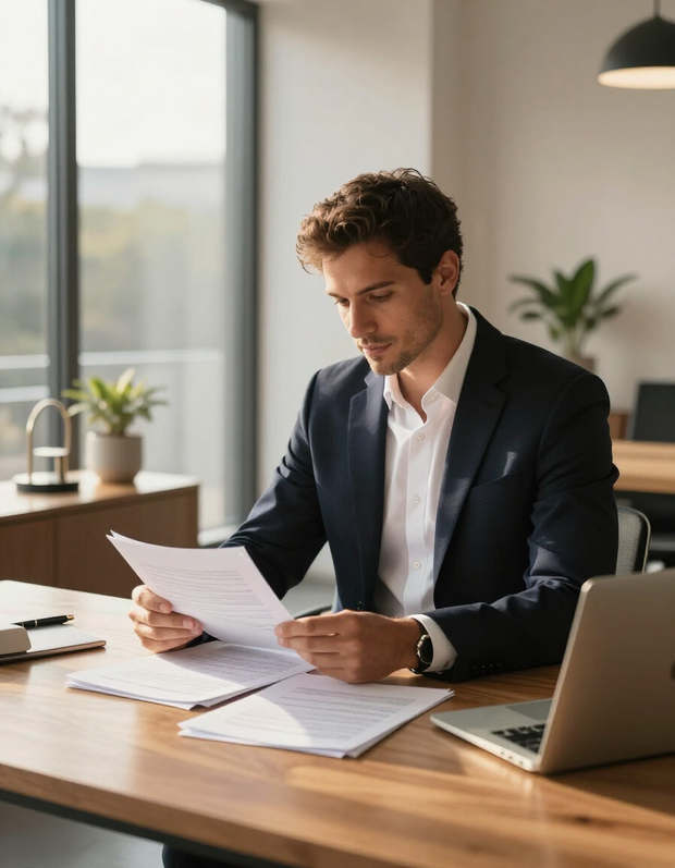 Real estate professional reviewing documents