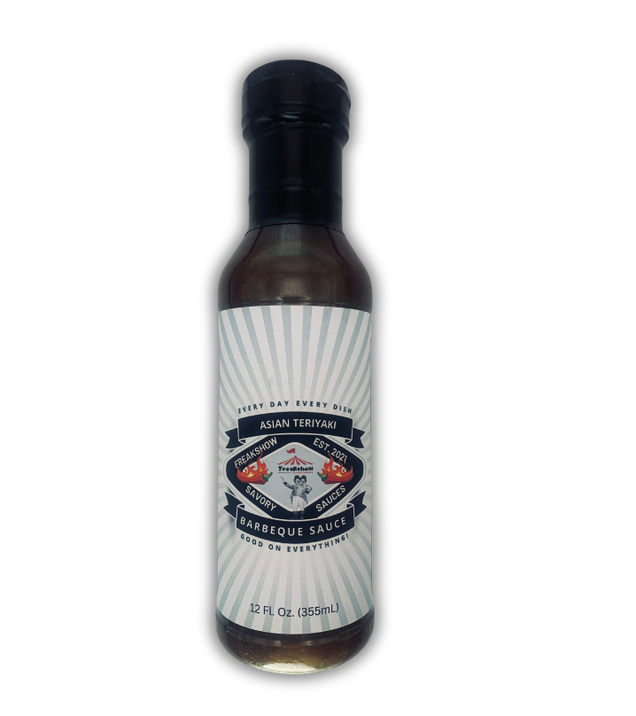 A bottle of Freakshow Savory Sauces Asian Teriyaki Sauce A bottle of Freakshow Savory Sauces Asian Teriyaki Sauce
