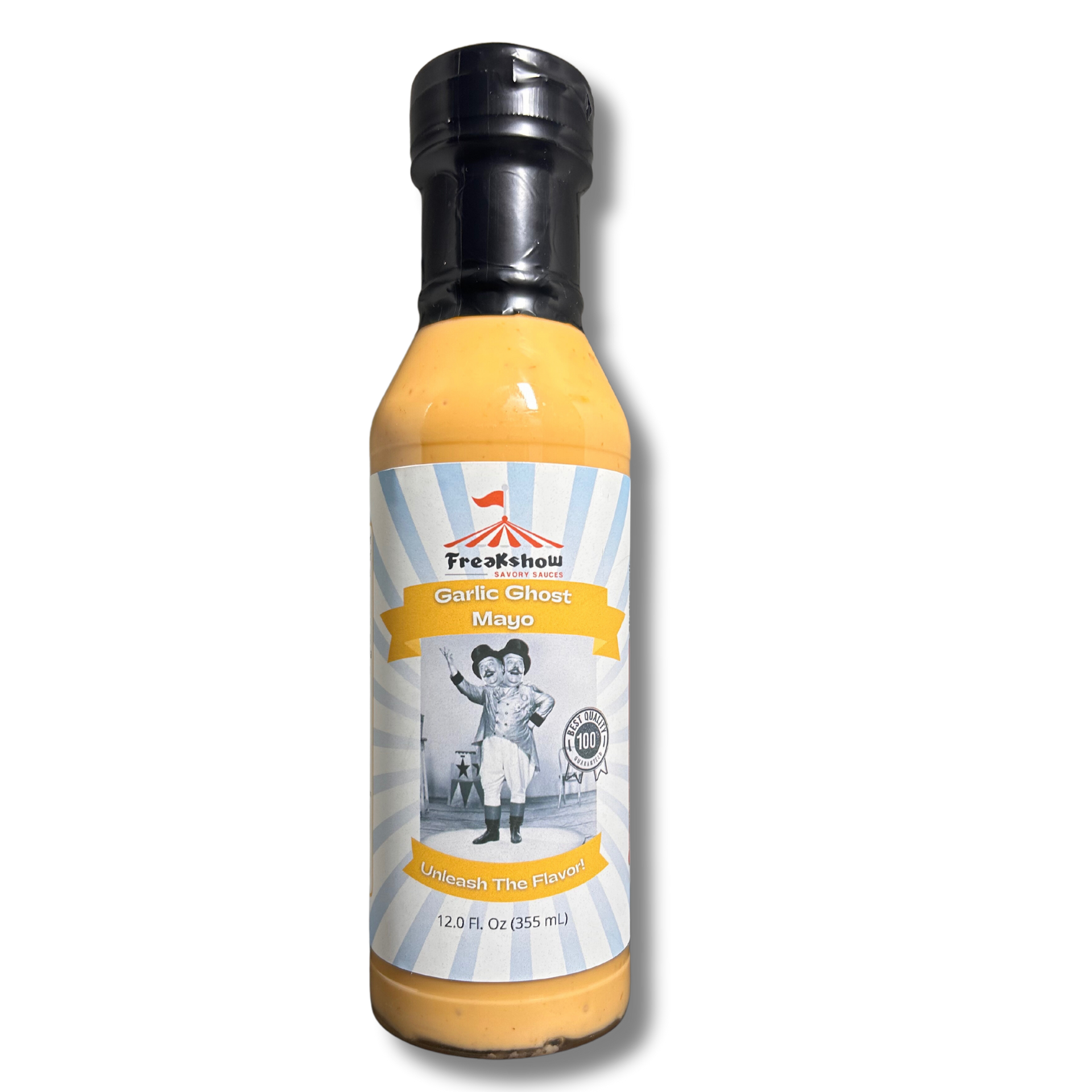 A bottle of sauce with a picture of a boy on the label.