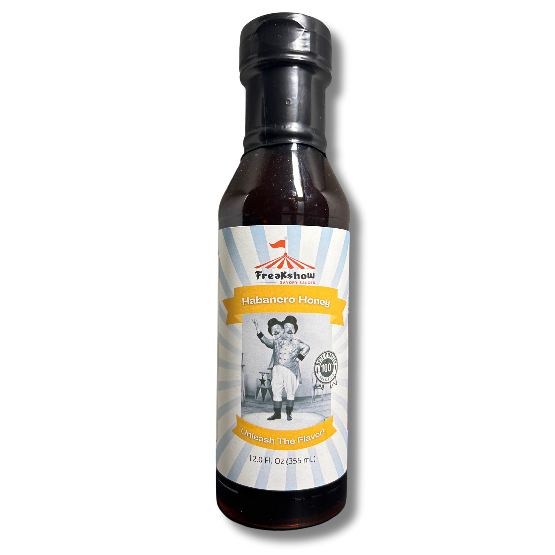 A bottle of sauce with a picture of a boy on the label.