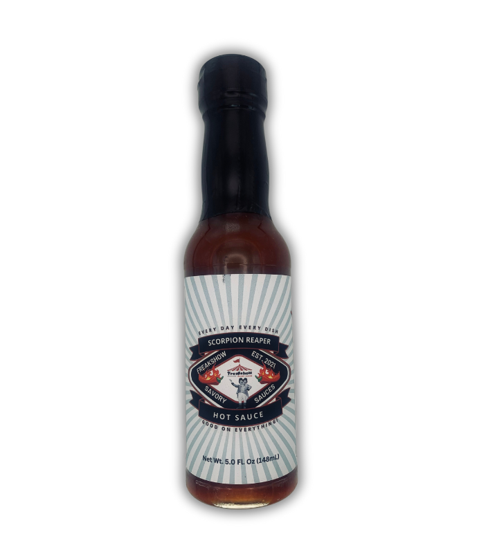 A bottle of hot sauce with a scorpion on the label