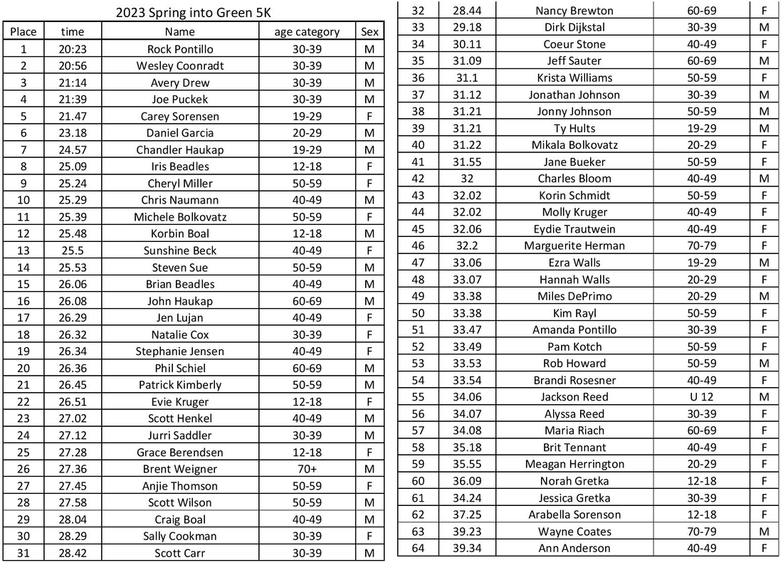 Running performance results table. Shows runner names, times, gender, and rank.