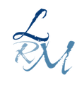 Blue, stylized initials 