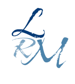 Blue script logo: 