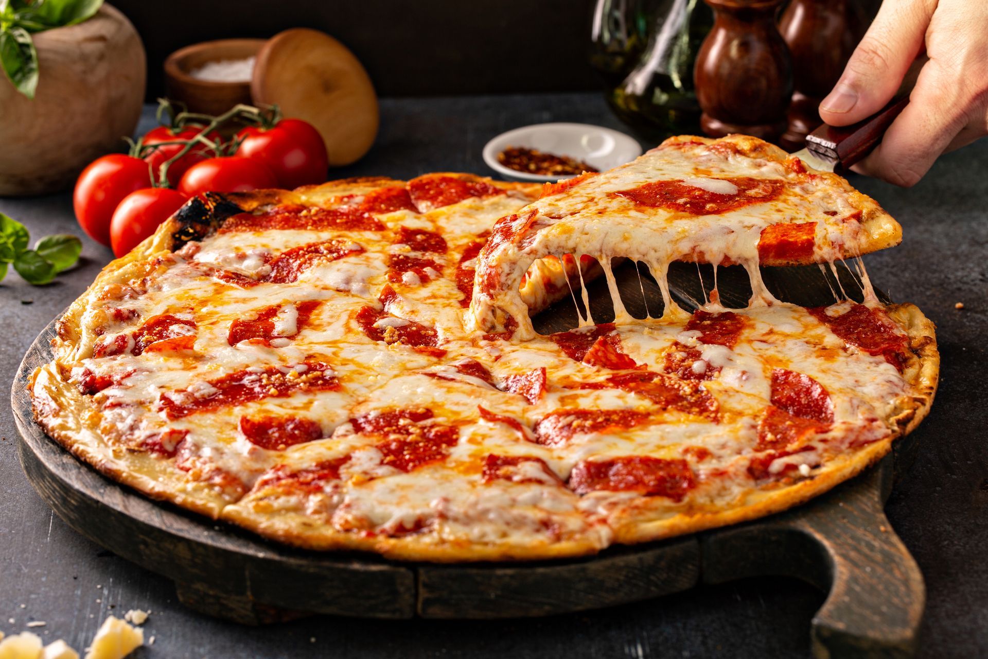 Fragrant pizza oozing cheese, packed with savory sausage.