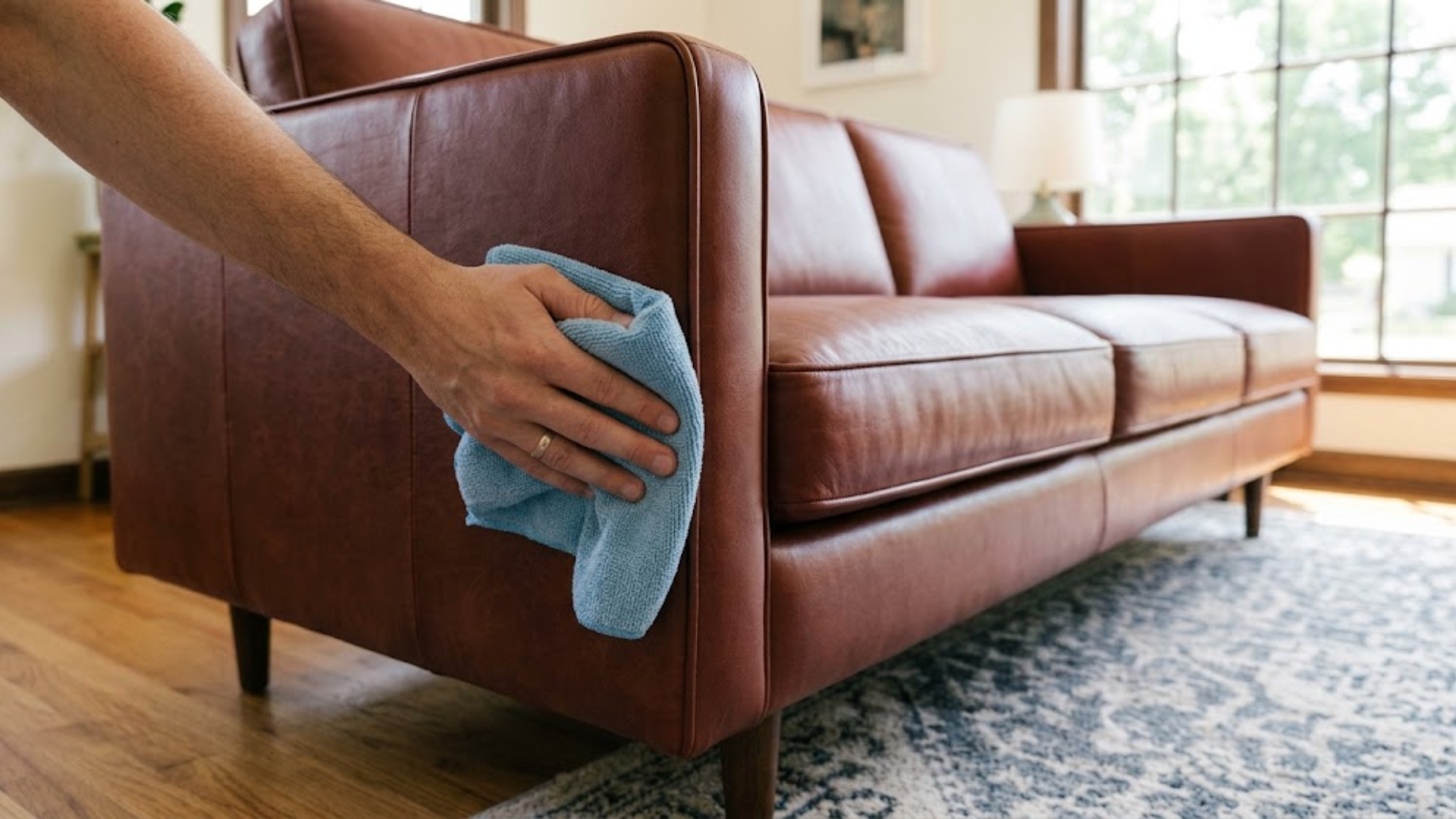 safe leather couch cleaning with soft cloth