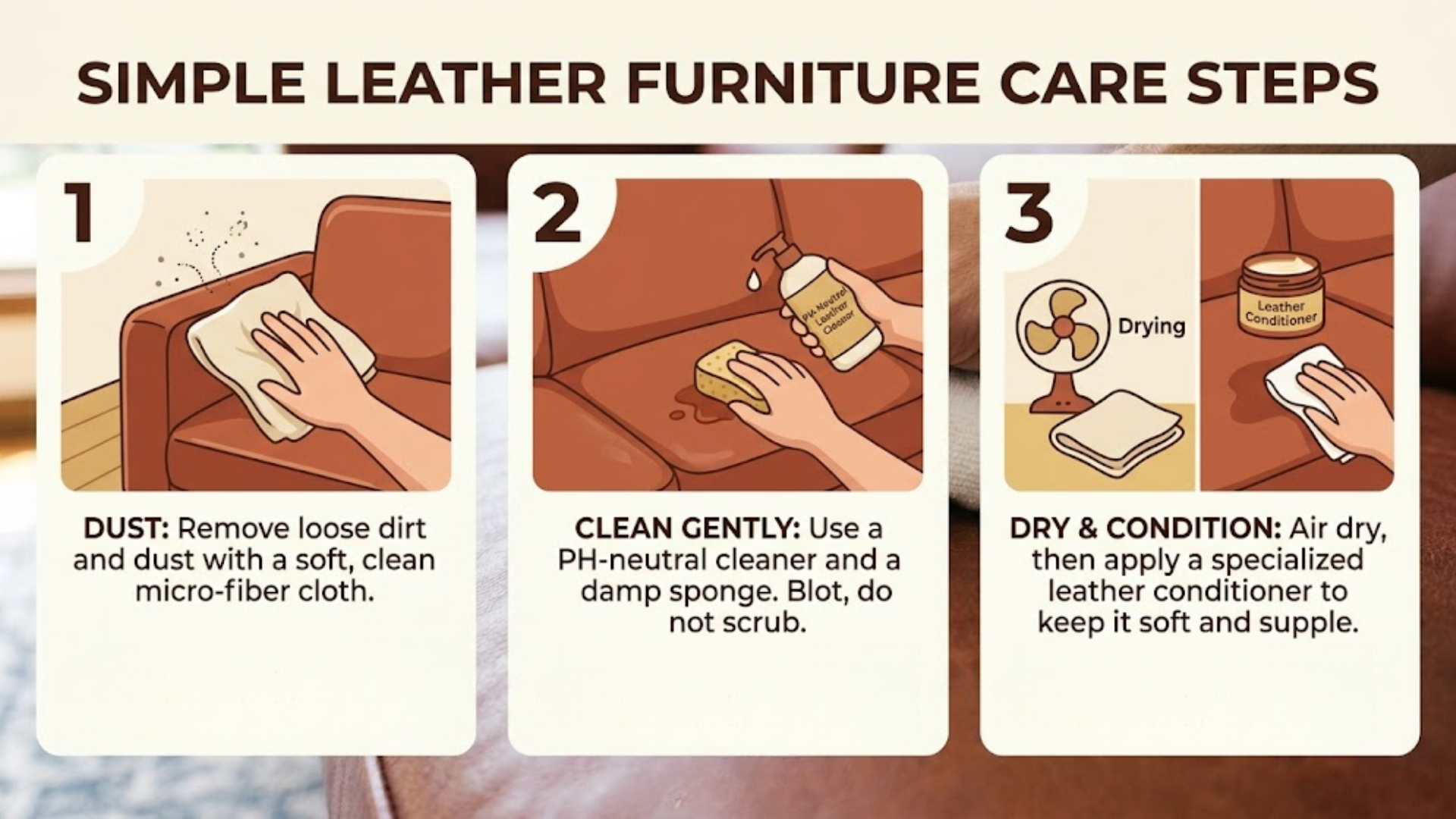 leather furniture care steps for homeowners