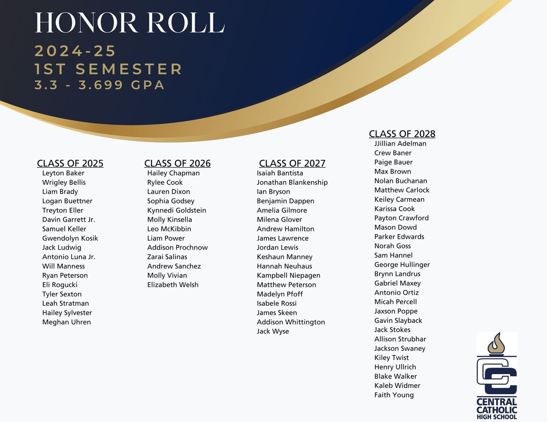 A poster for the honor roll for the class of 2024-25