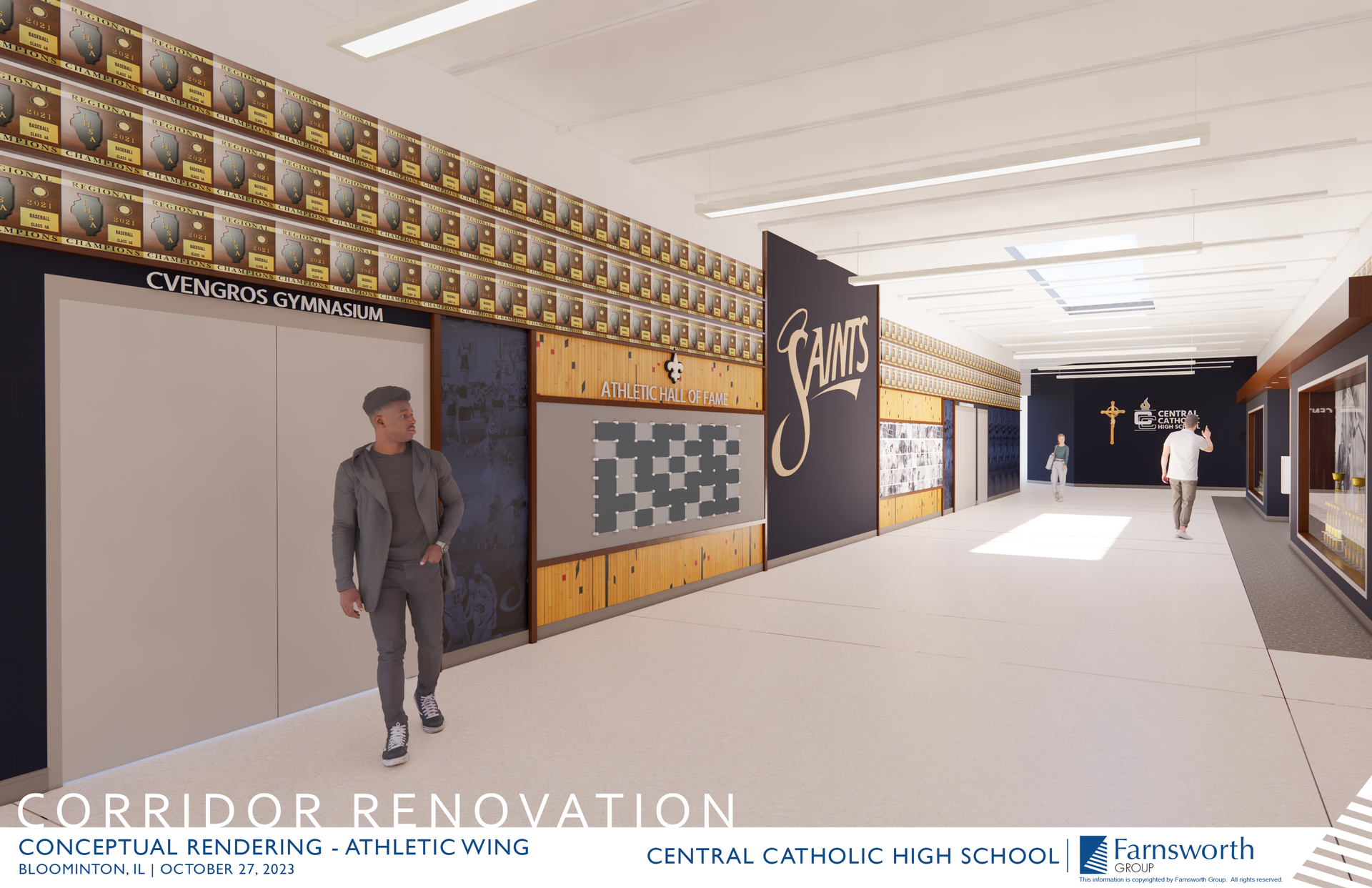 An artist 's impression of a corridor renovation at a catholic high school