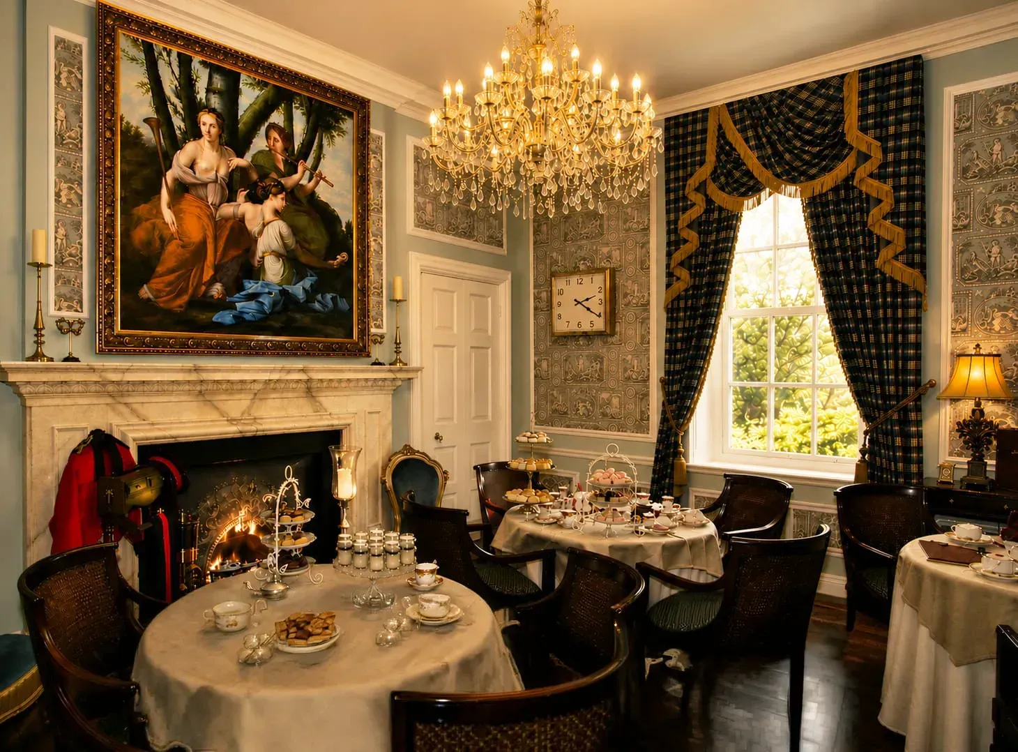 The beautifully appointed tea room at Nunthorpe Hall, offering a refined setting for afternoon tea and social gatherings.