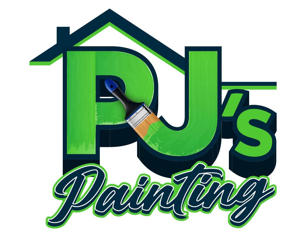 The logo for pj 's painting shows a house and a brush