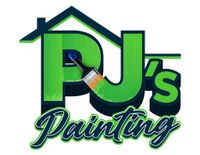 The logo for pj 's painting shows a house and a brush
