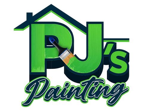 The logo for pj 's painting shows a house and a brush