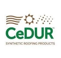 CeDUR logo: Green text with symbols above, synthetic roofing products.
