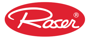Logo of the company "Roser" in white script within a red oval. Registered trademark symbol included.
