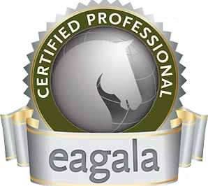Eagala Certified Professional badge with olive ring and silver ribbon banner
