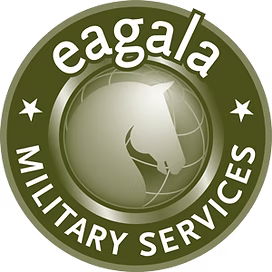 Eagala Military Services circular logo in olive green with horse head and white text