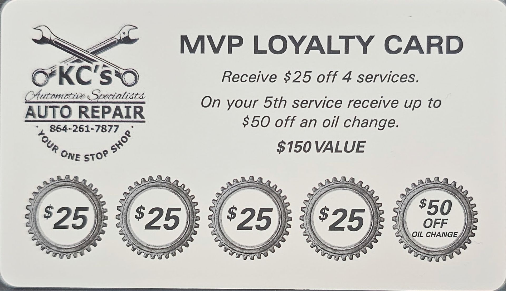 MVP Loyalty Card at KC's Auto Repair