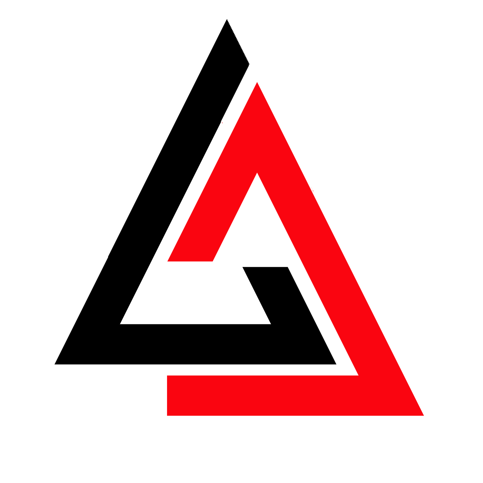 Abstract black and red triangular interlocking logo on a white background