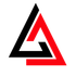 Abstract black and red triangular interlocking logo on a white background