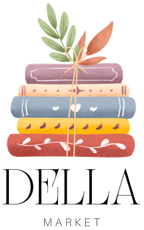 Logo of stacked pastel books with leaves above &ldquo;DELIA MARKET&rdquo; text