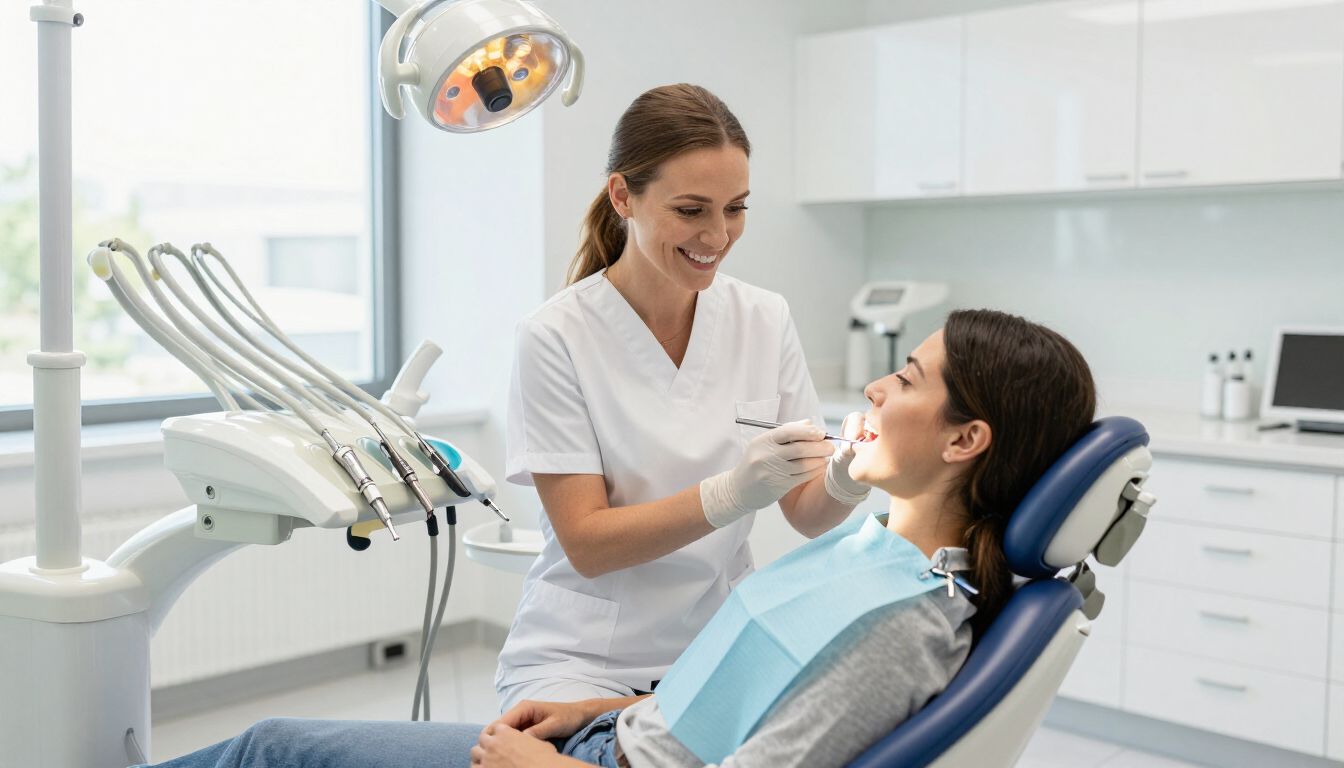 Professional dental hygienist working