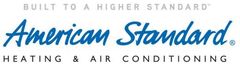 American Standard Heating & Air Conditioning logo with blue script text and gray tagline “Built to a Higher Standard”