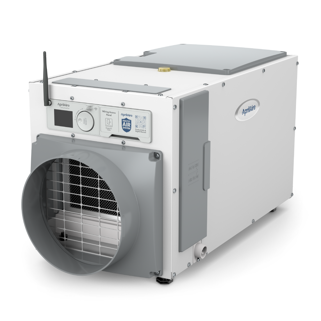 White industrial portable air conditioner unit with front vent and control panel