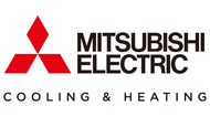 Mitsubishi Electric Cooling & Heating logo with red emblem and black text on a white background