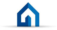 Logotipo en forma de casa azul con una forma de casa más pequeña en el interior, que se asemeja a una letra