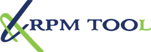 Logo for RPM Tool, featuring a blue and green intersecting design with the text