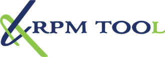 Logo for RPM Tool, featuring a blue and green intersecting design with the text 